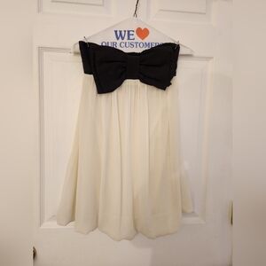 Strapless, Bubble, White, Black, Mini Dress w/ a Bow